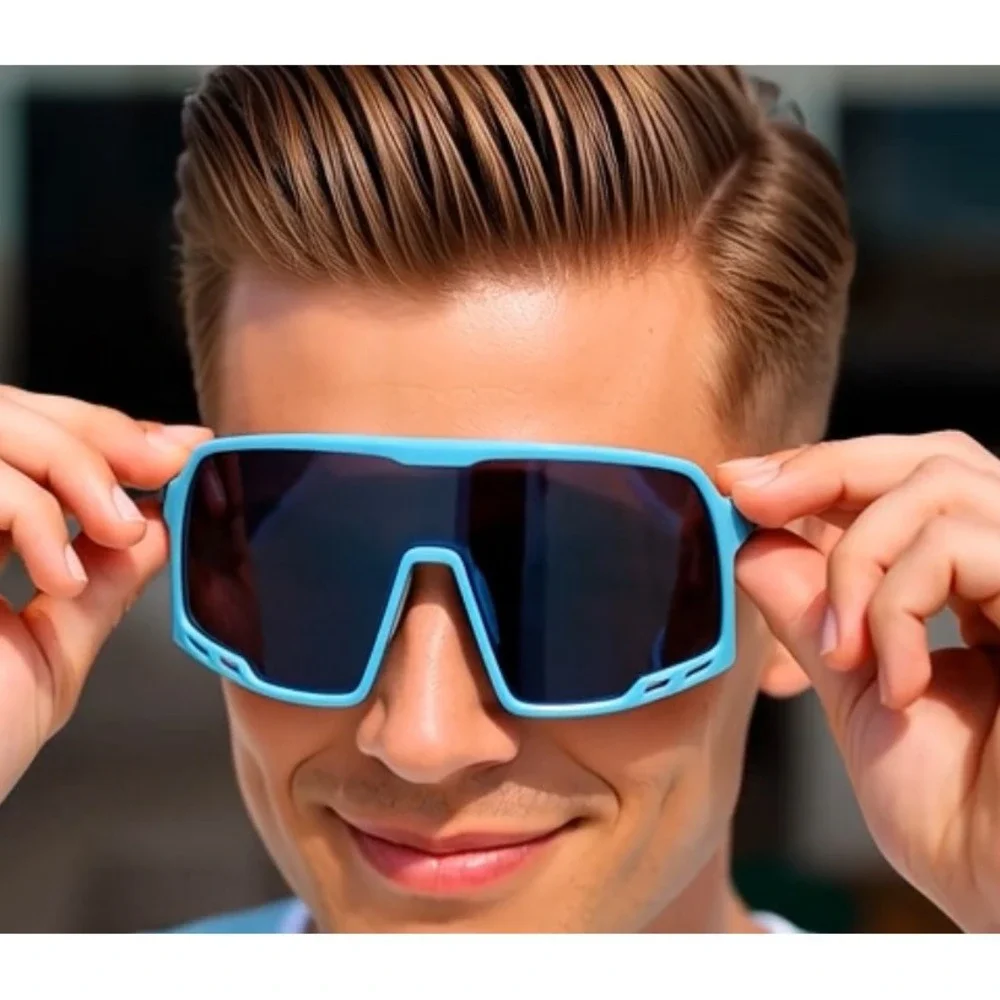 Oversized Sunglasses Blue Mirrored‎ Lens Shield Visor Sport Cycling Sunny Beach